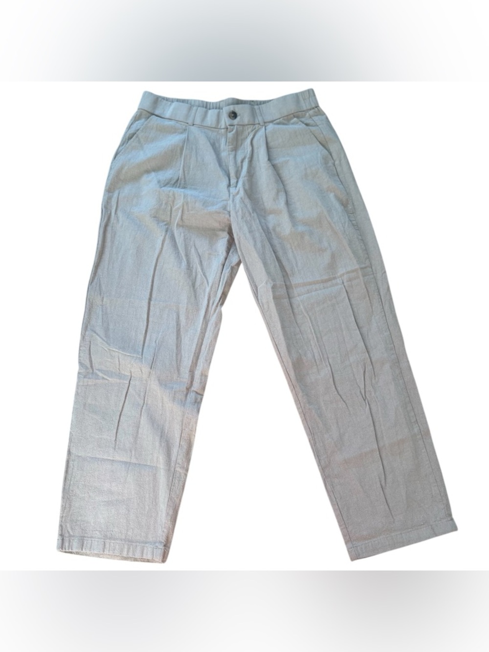 Manfinity Men’s Medium Pleated Pants Beige 100% Cotton Textured Tapered Casual
